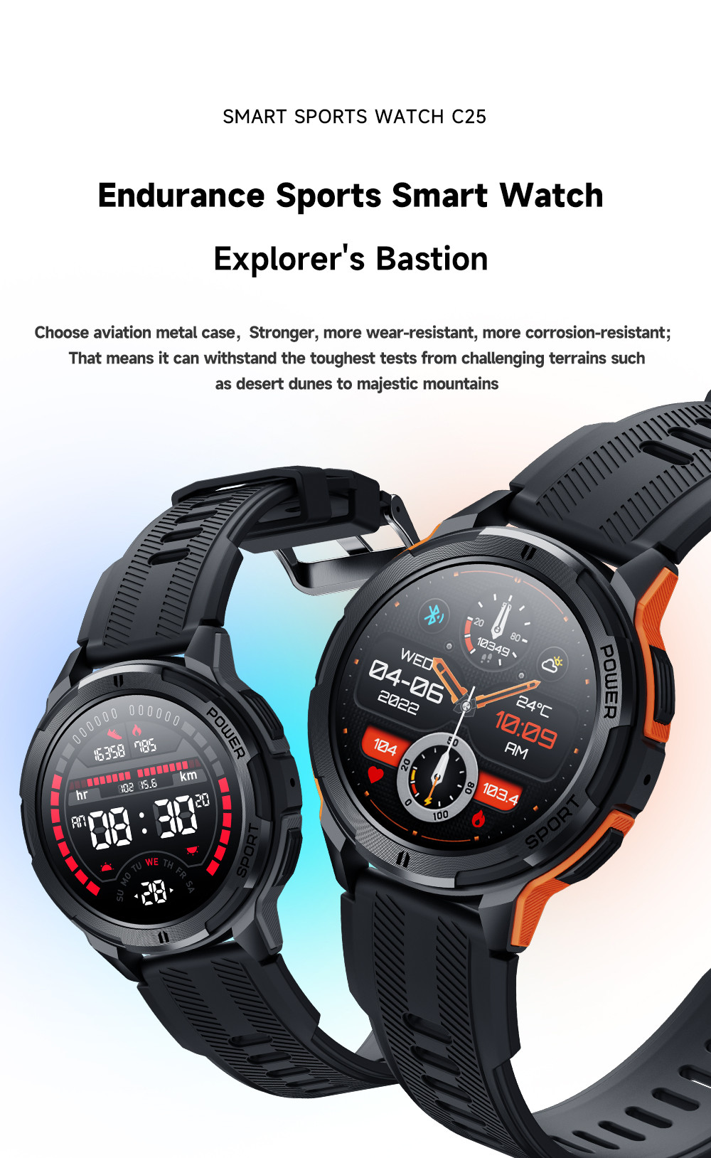 C25 Sports Rugged Outdoor Smart Watch Aviation Metal Case 1.69 inch