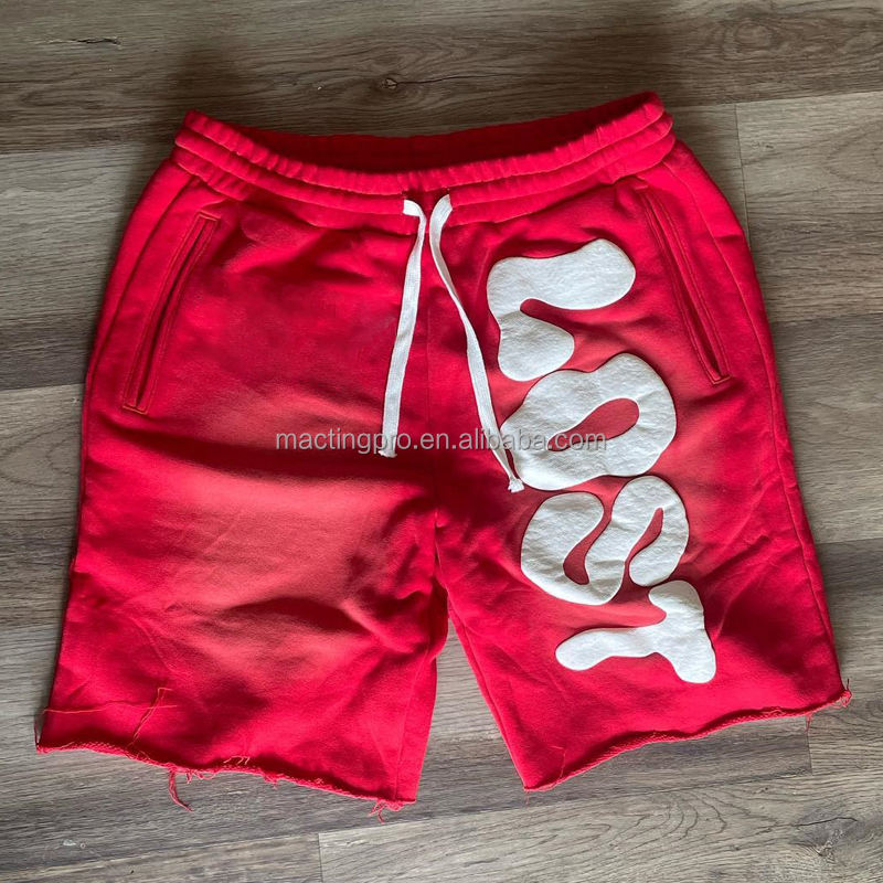 Acid Wash Sun Faded Oversized Shorts Custom Logo Puff Print Men's French Terry Joggers