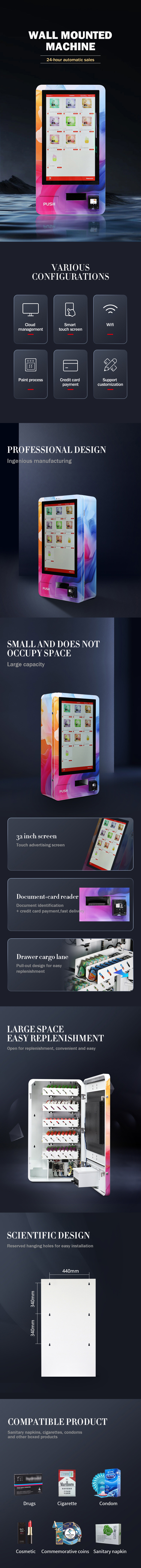 Smart Touchscreen Wholesale Small Mini Bar Wall Mounted Automatic Card Reader Age Verification Vending Machine