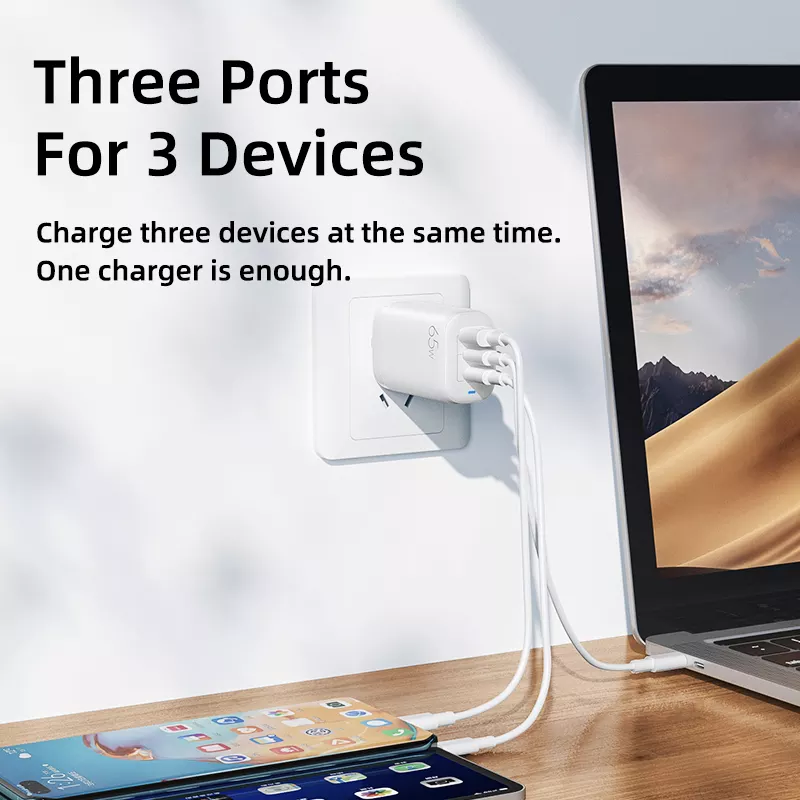 65W USB Type C GAN Wall Charger EU Plug for Fast Charging Laptops and Phones Portable