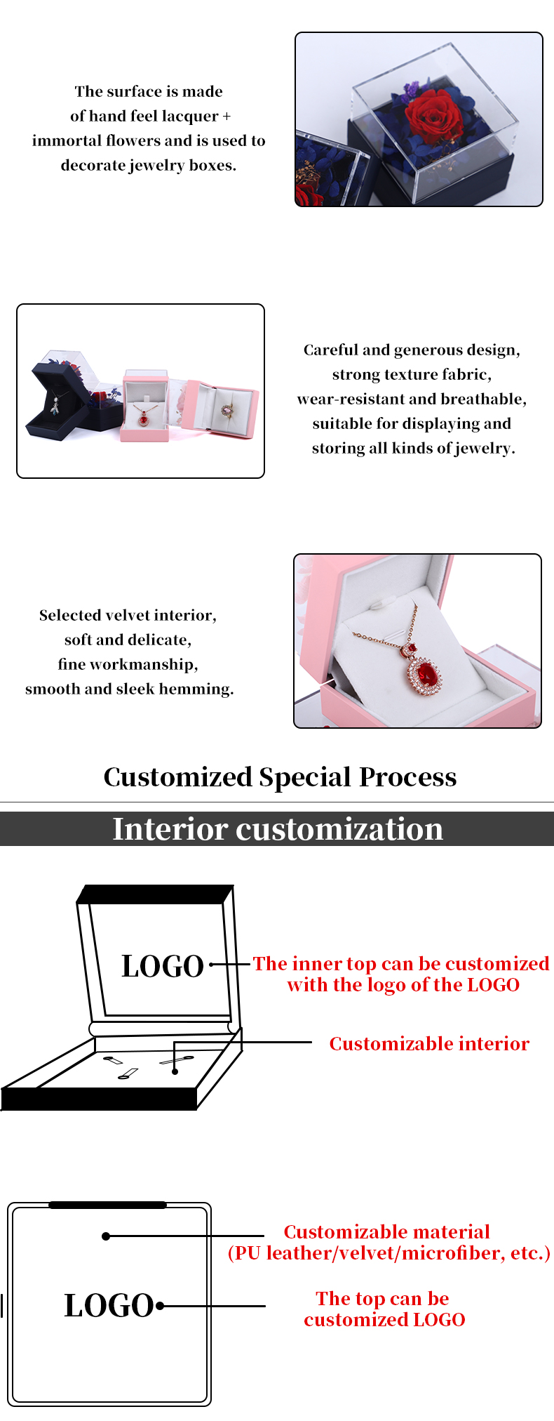 Square Rose Flower Jewelry Packaging Box Floral Ring Box For Gift Custom Design