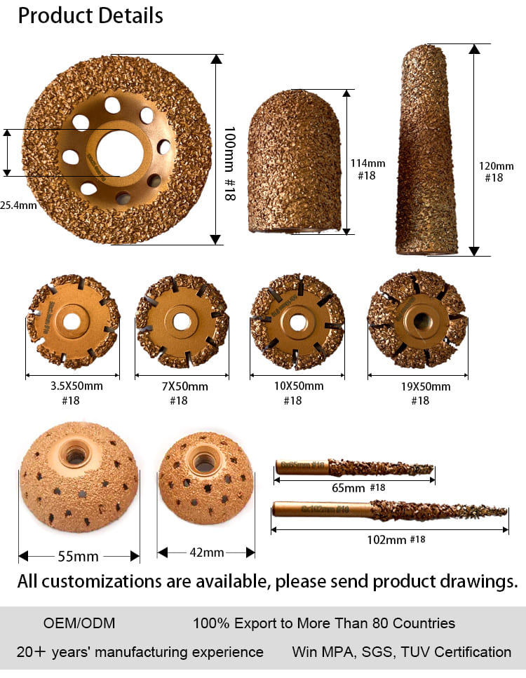 Vacuum Brazed Tungsten Carbide Grinding Wheel Size 50x7mm #18 For Tire Grinding