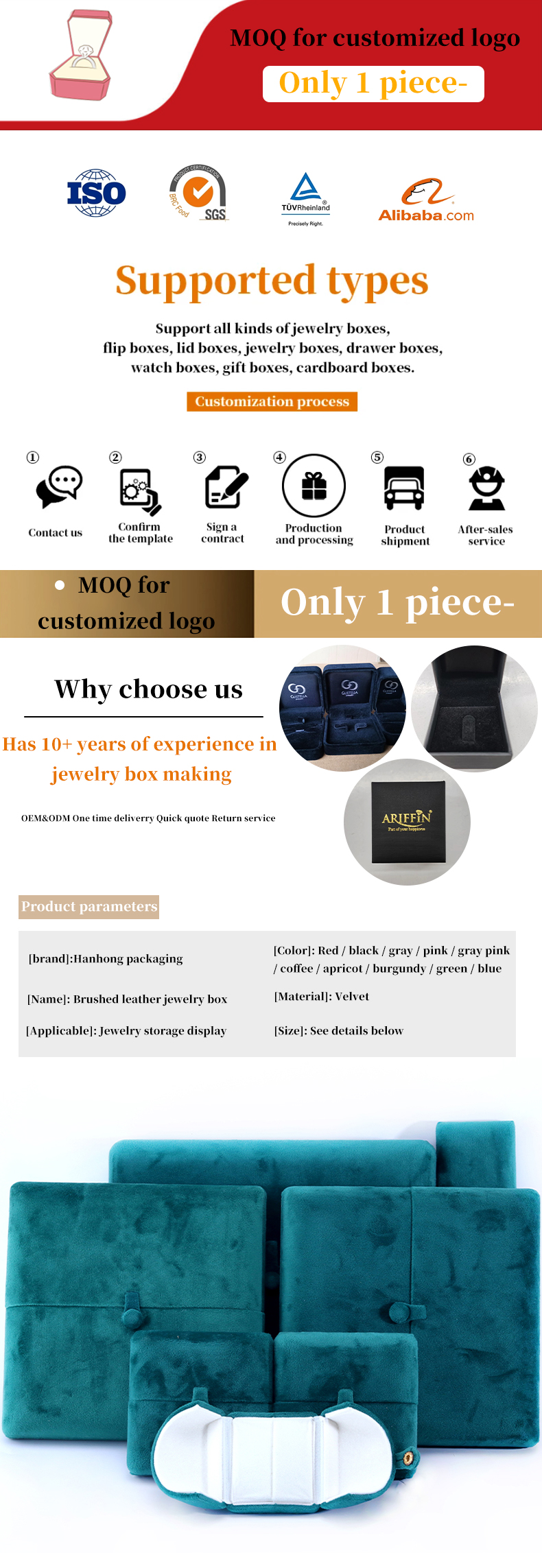 10*10*3cm Custom Logo Luxury Jewelry Box for Green Velvet Bracelet Earrings Packaging