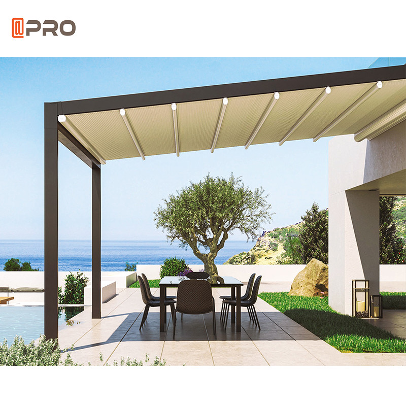 Retractable Modern Aluminum Pergola Waterproof Canopy Shade Cover Slide On Wire Roof