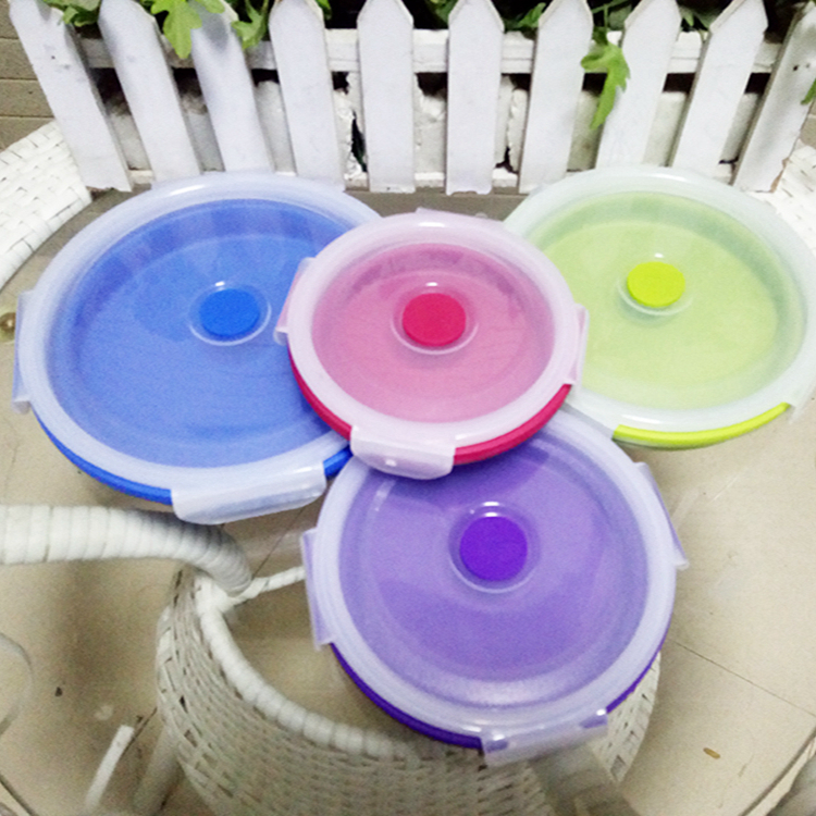 Wholesale 4 Sets Microwavable Food Storage Containers Safe leakproof Silicone Foldable Round Lunch Box
