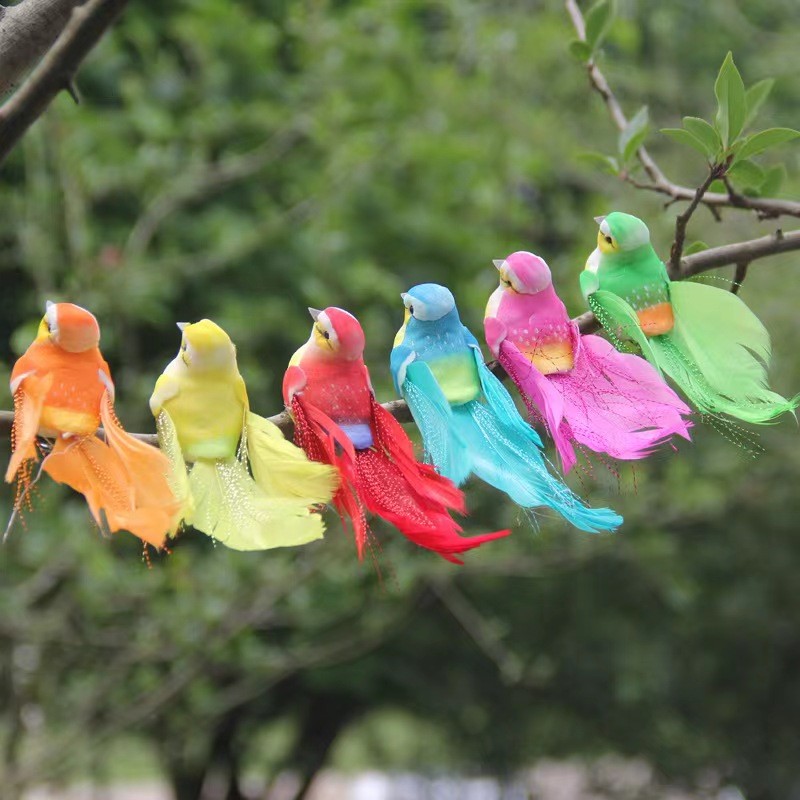 Christmas Party Decoration Artificial Feathered Birds With Accessory