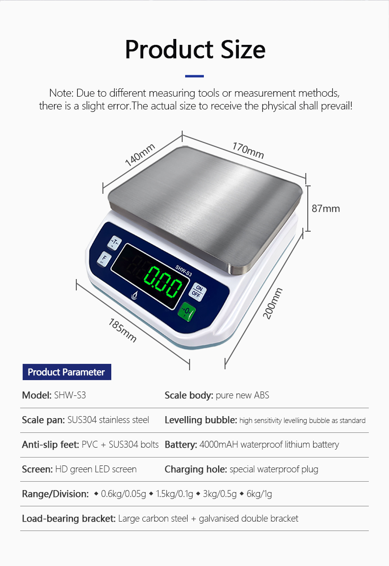 600g Stainless Steel ABS Waterproof Scale for Food Processing Baking and Cooking SOHES3
