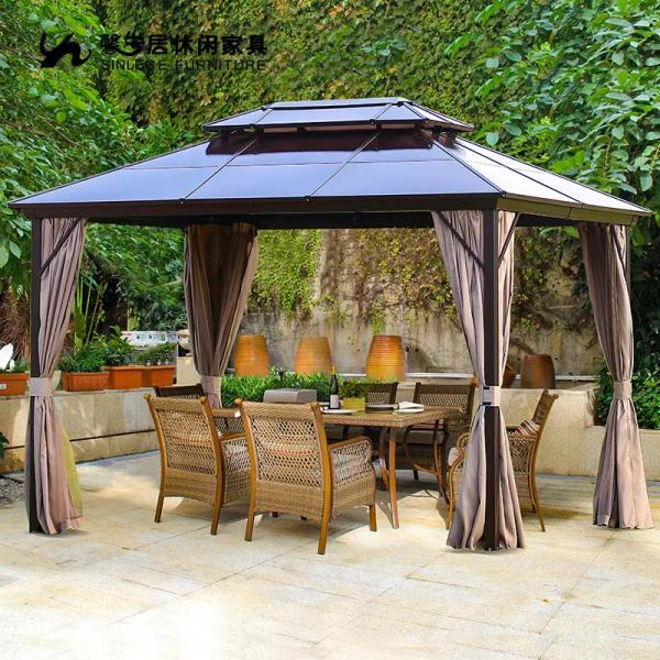 Garden Gazebo Heavy Duty Hard Top Mono Wood Metal Roof Windproof Gazebo with