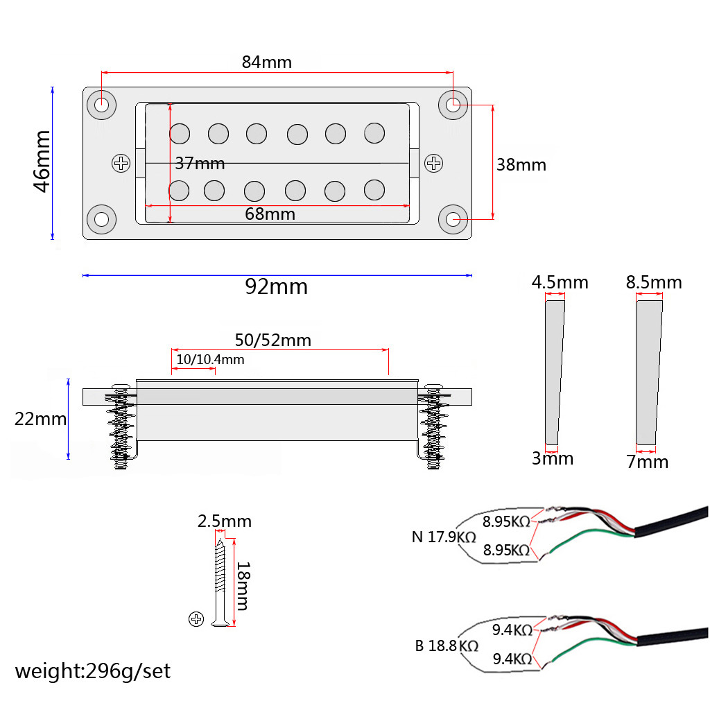 5 Magnet Alnico Humbucker Pickup Set N17.9K/B18.8K With Carbon Fiber Cover