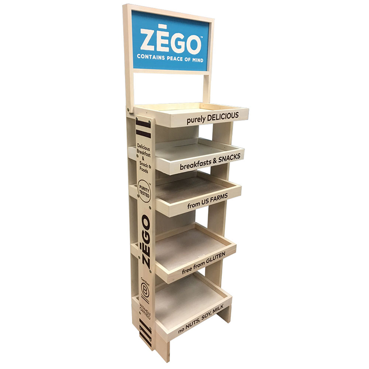 4 layer Wooden beverage floor Display stand for retail store or grocery