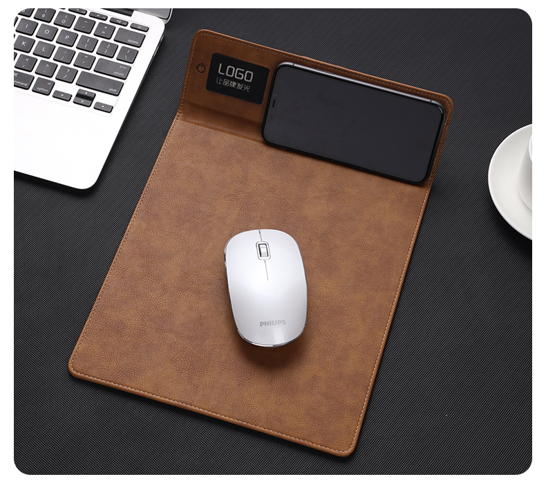 Magnetic PU Leather Wireless Charging Mousepad Desk Keyboard Mat
