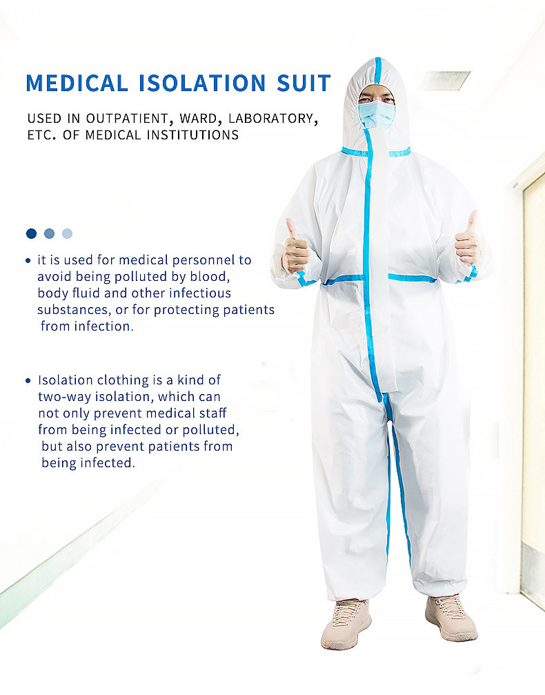 Hospital 50 Gsm Disposable Non Woven Coverall antistatic Disposable PPE Suit