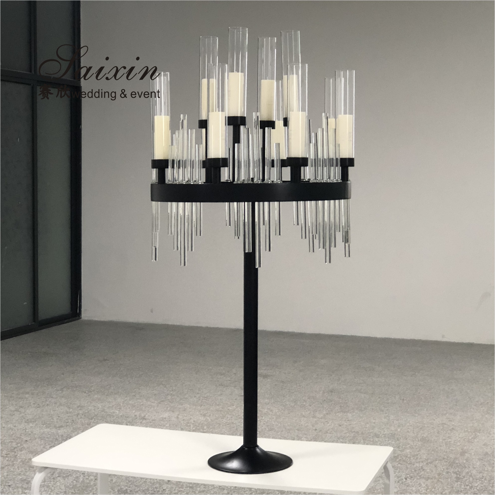 ZT-435 Beautiful large candelabra gold crystal candle holder for wedding table decoration