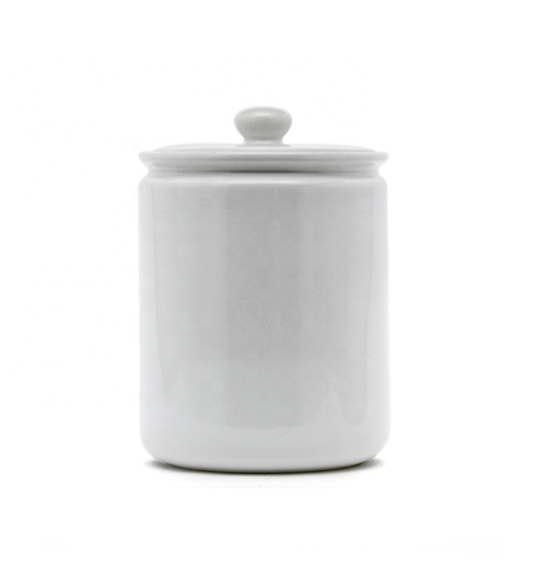 Airtight Household White Creative Stoneware Kitchen Coffee Sugar Flour Round Ceramic Canister With Lid