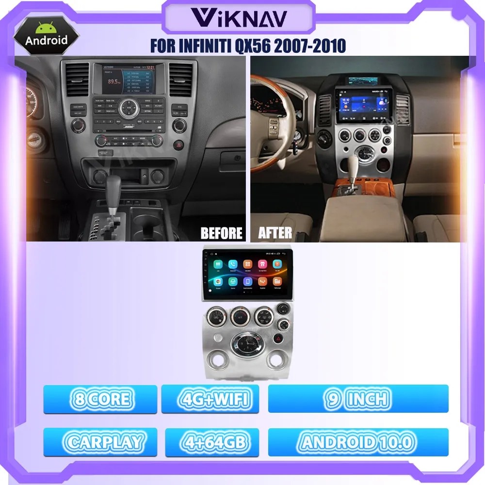 9 Inch 8 Core touch screen Stereo For 2007-2010 Infiniti QX56 Navigation Multimedia DVD Player Android Wireless Carplay