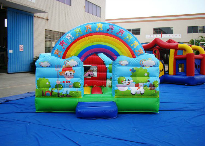 Outdoor Rainbow Farm Kids Inflatable Bounce House 0.55mm PVC 3 X 2m For Party