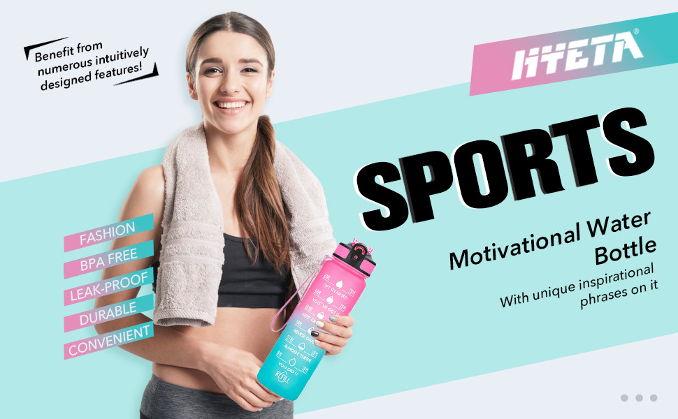 Leakproof BPA Free Personalized Motivational Drinking Water Bottle With Hourly Markings & Straw To Ensure You Drink Enough Water Throughout The Day