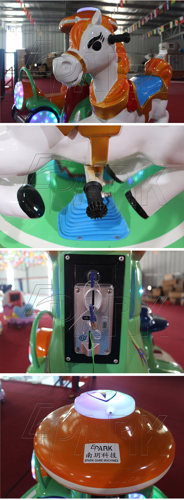 Kids Amusement Revolving Carousel Kiddie Rides Coin Operated Rotating Games Two Players
