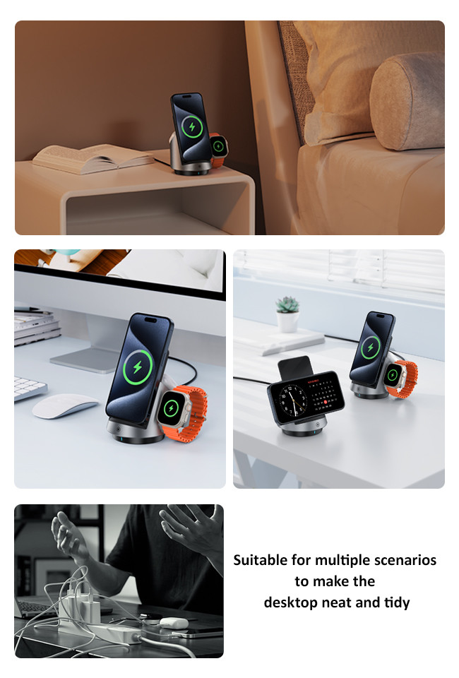 3in1 Dual Coil Wireless Charging Station Hidden Desktop Wireless Charger