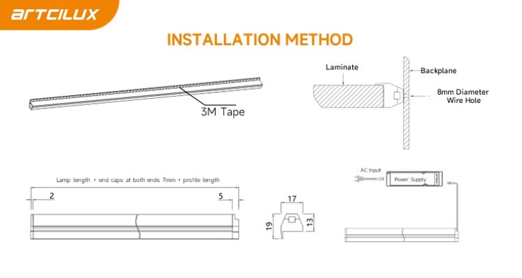 PC Alu Material Cabinet LED Light with High Color Rendering Index RA≥90 Adhesive Installation Method and Length 1500mm