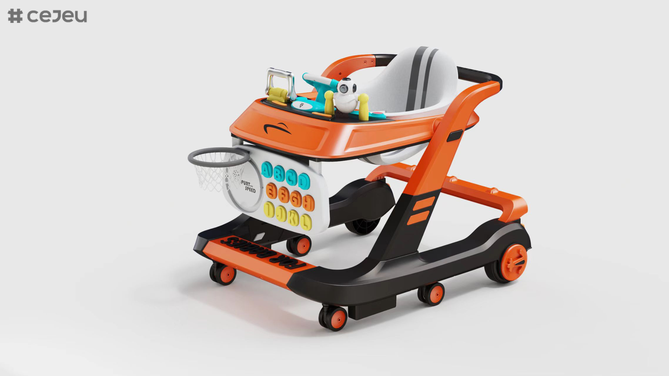 BABY Heights Converts to Push Along Walker, Grey & White with Coloured Buttons and Seat