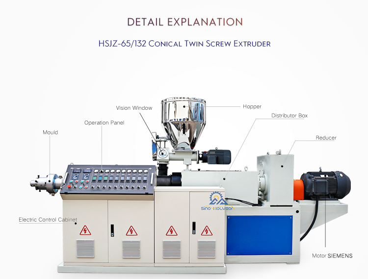 65/132mm Conical Twin Screw Extruder Production Line With Siemens / Schneider Breaker