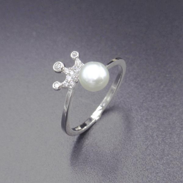 Imperial Crown Shape Silver Pearl Ring / 925 Freshwater Pearl Ring Silver