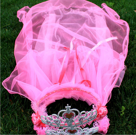 Children's crown veil, girls head flower veil headband, wedding princess wreath, wedding photography floor headdress hai