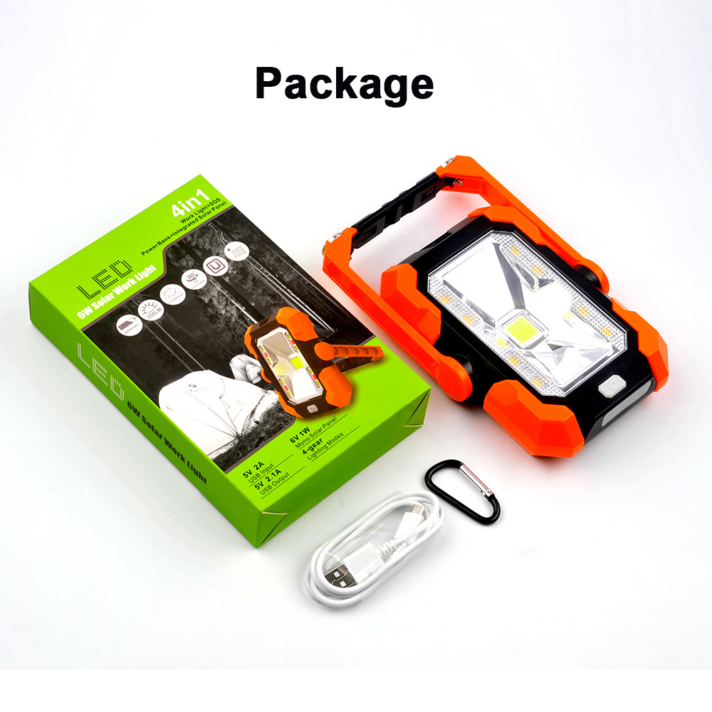 USB LED Solar Light Portable Outdoor Solar Work Light Flood Light Camping Lantern with Built-in Rechargeable Lithium Battery
