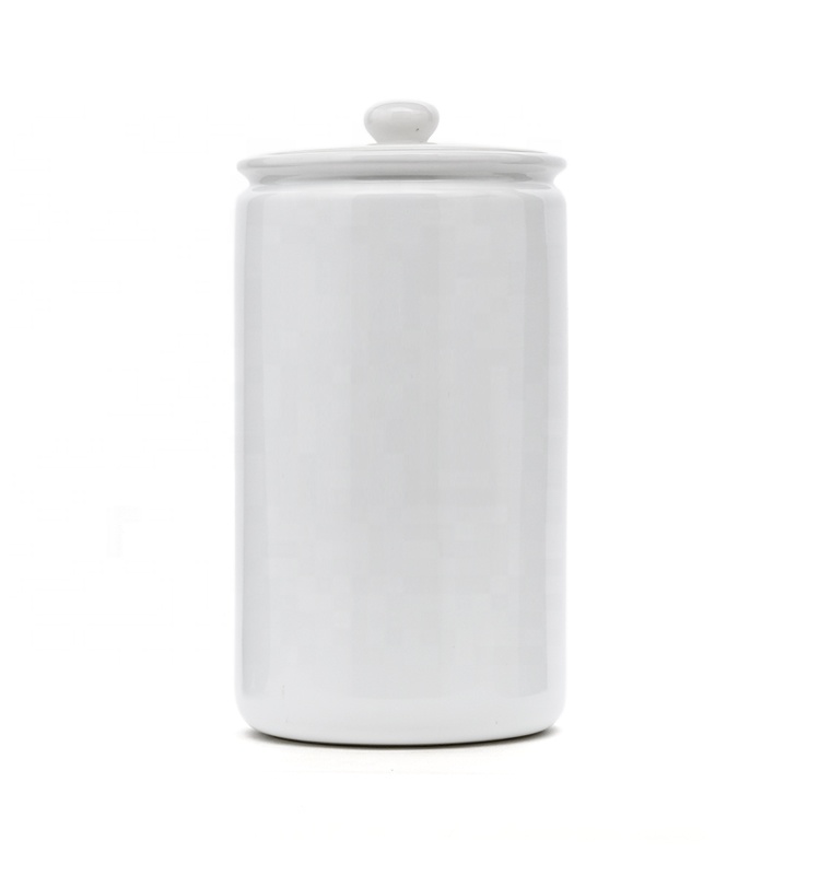 Airtight Household White Creative Stoneware Kitchen Coffee Sugar Flour Round Ceramic Canister With Lid
