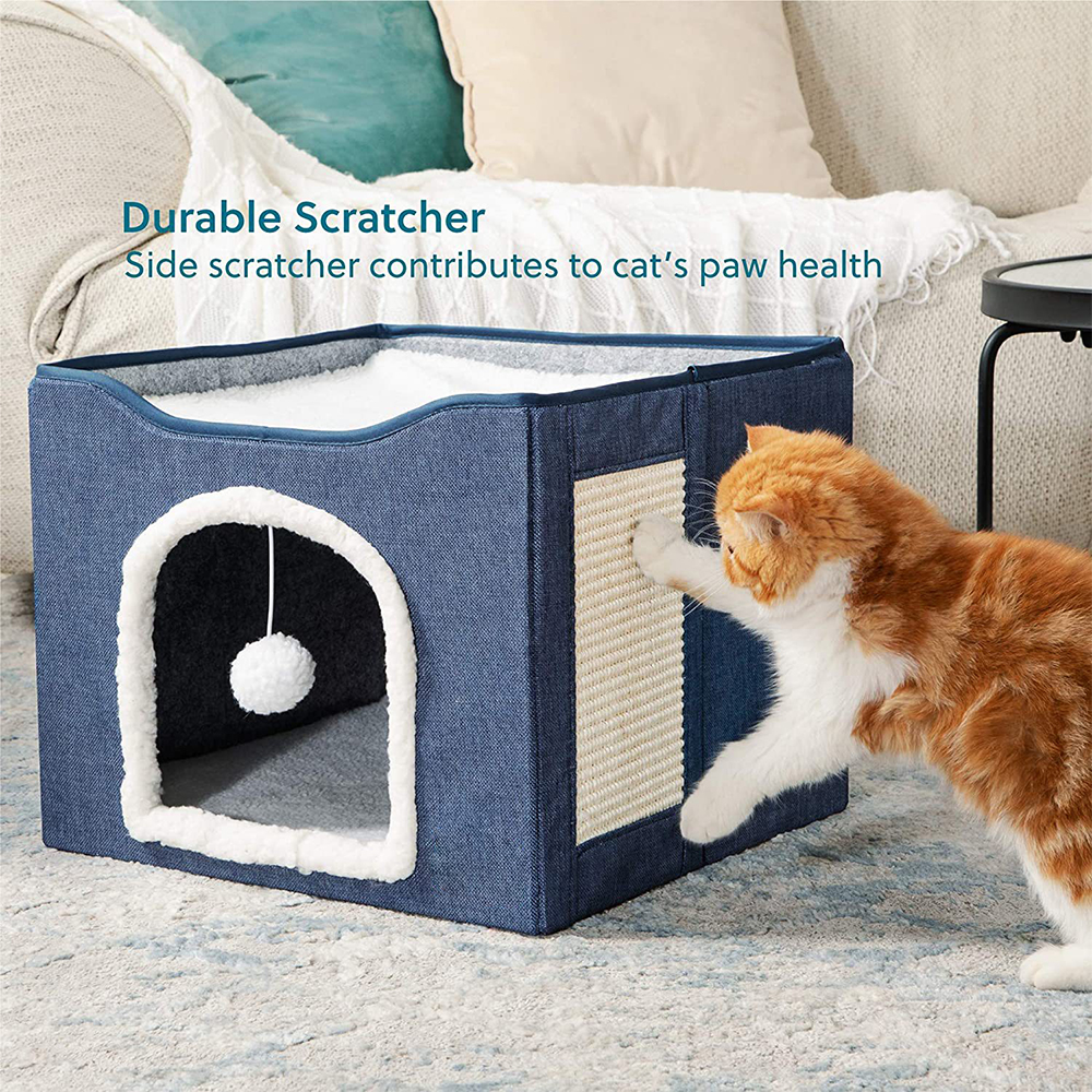 Warm Pet Sleeping Double Layer Fabric Cat Cave Popular Foldable Indoor Large Cat House