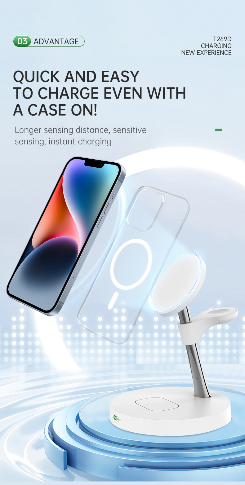 15W Zinc Alloy ABS 4 In 1 Wireless Charging Station with PD/QC3.0 for Multiple Devices