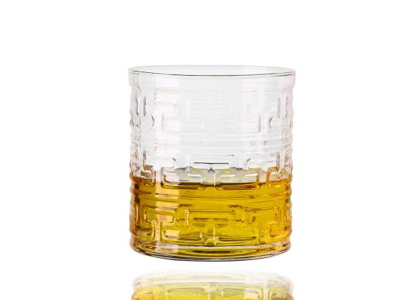 Hand Blown Clear 80mm Embossed Crystal Whiskey Glasses , 10 ounce Crystal Brandy