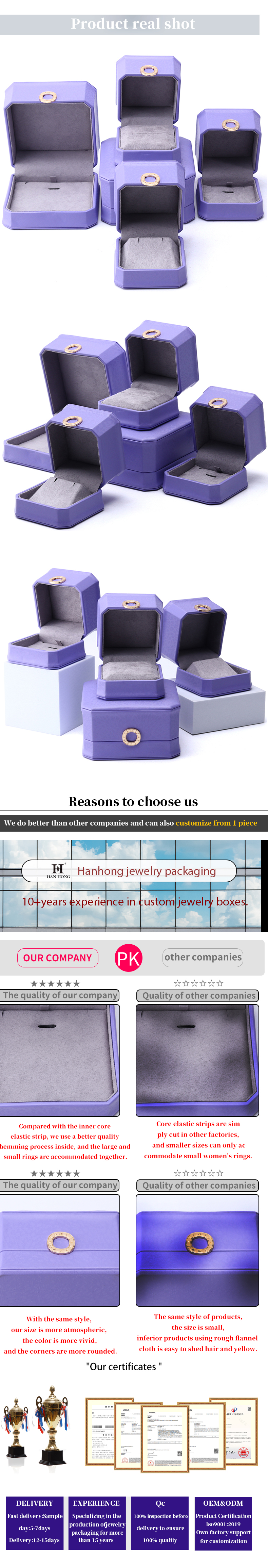 Captivating Purple Octagonal PU Leather Jewelry Box for Ring Ear Studs Pendant