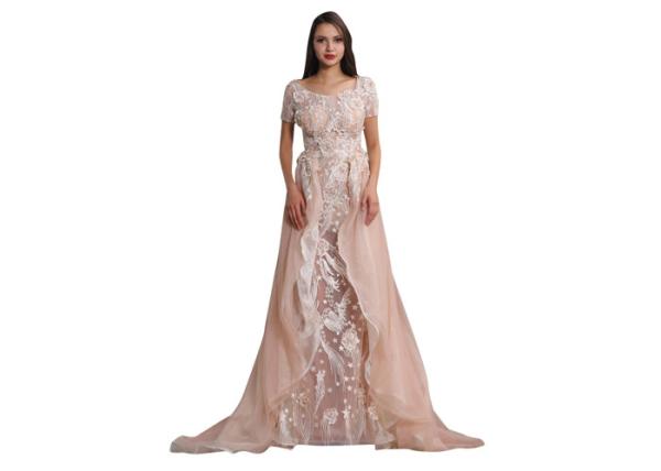 Beauty Design Lace Wedding Dress , Short Sleeve Saudi Arabic Simple Wedding