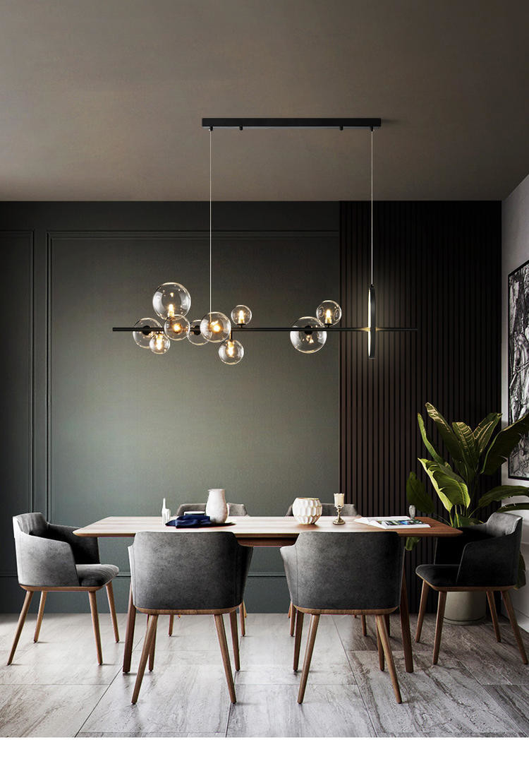 Linear G9 Modern Pendant Light For Dinning Room Kitchen Clear Glass Black Metal