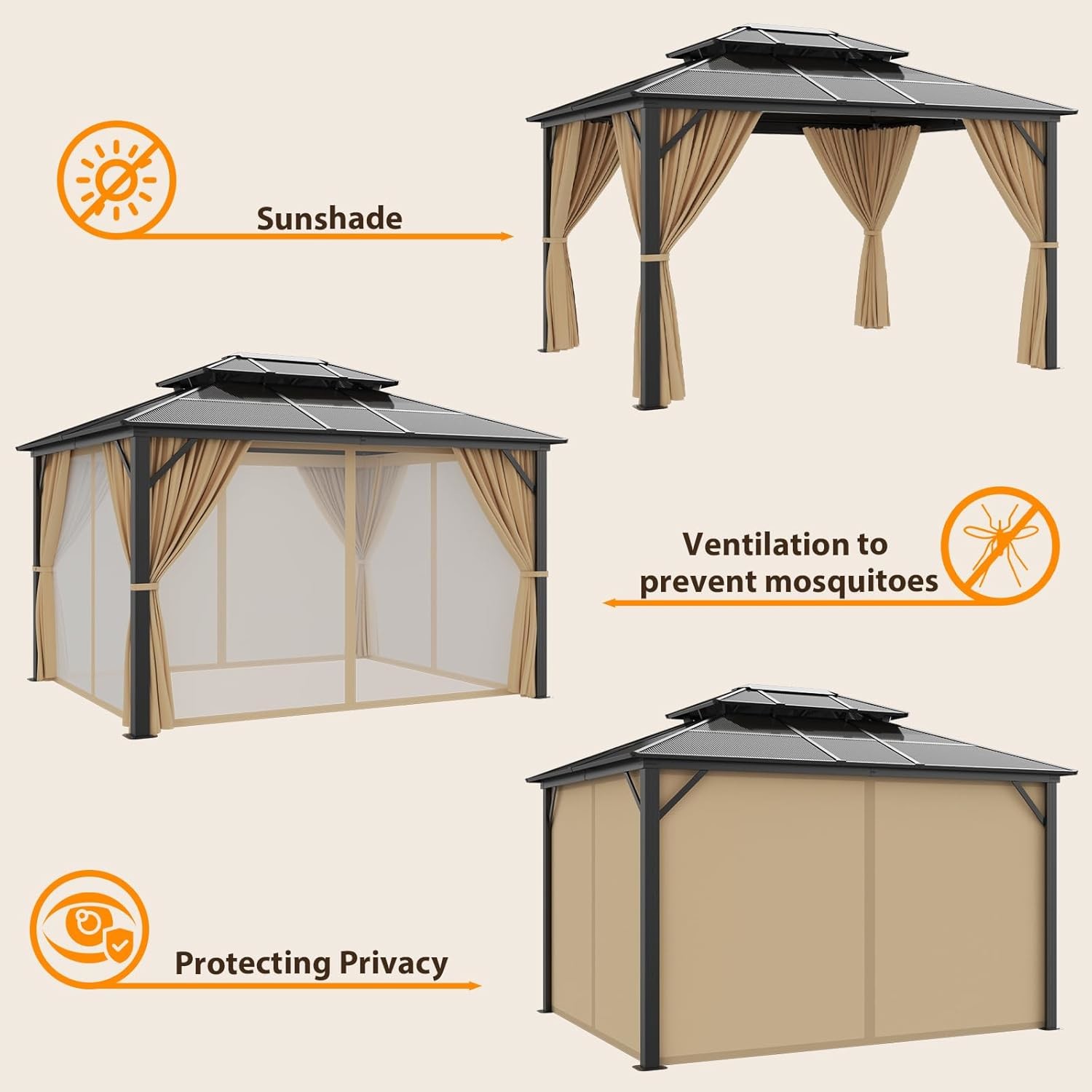 6063-T5 Aluminum Hardtop Gazebos For Commercial And Residential Projects