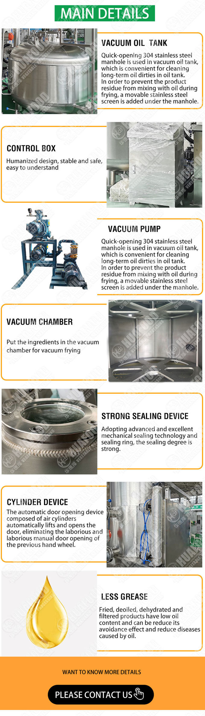 1000kg Vacuum 200L 50kg/Batch Snacks Frying Machine