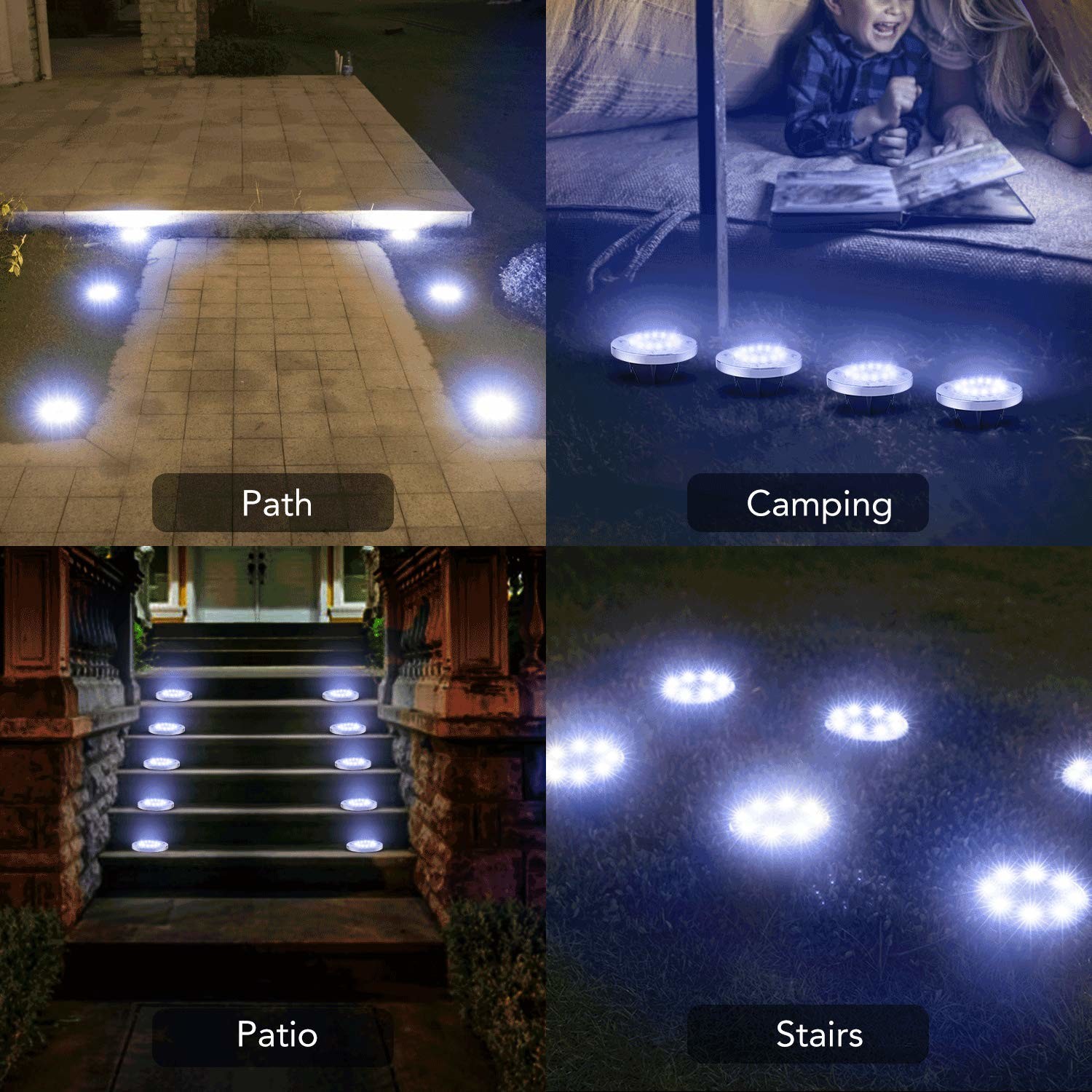 16 LEDs Solar Powered LED Ground Lights , In Ground Pathway Lights Easy Installation