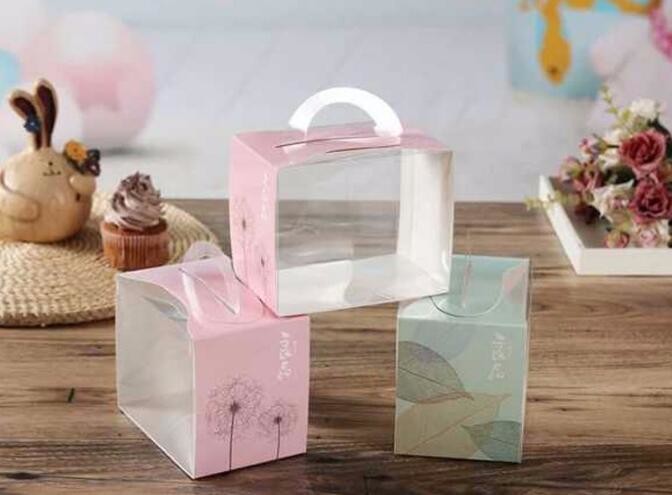 Wholesale custom Paper Cookies packing Cake Box with PVC window,Wholesale Plastic Square Birthday Wedding Packaging Clea