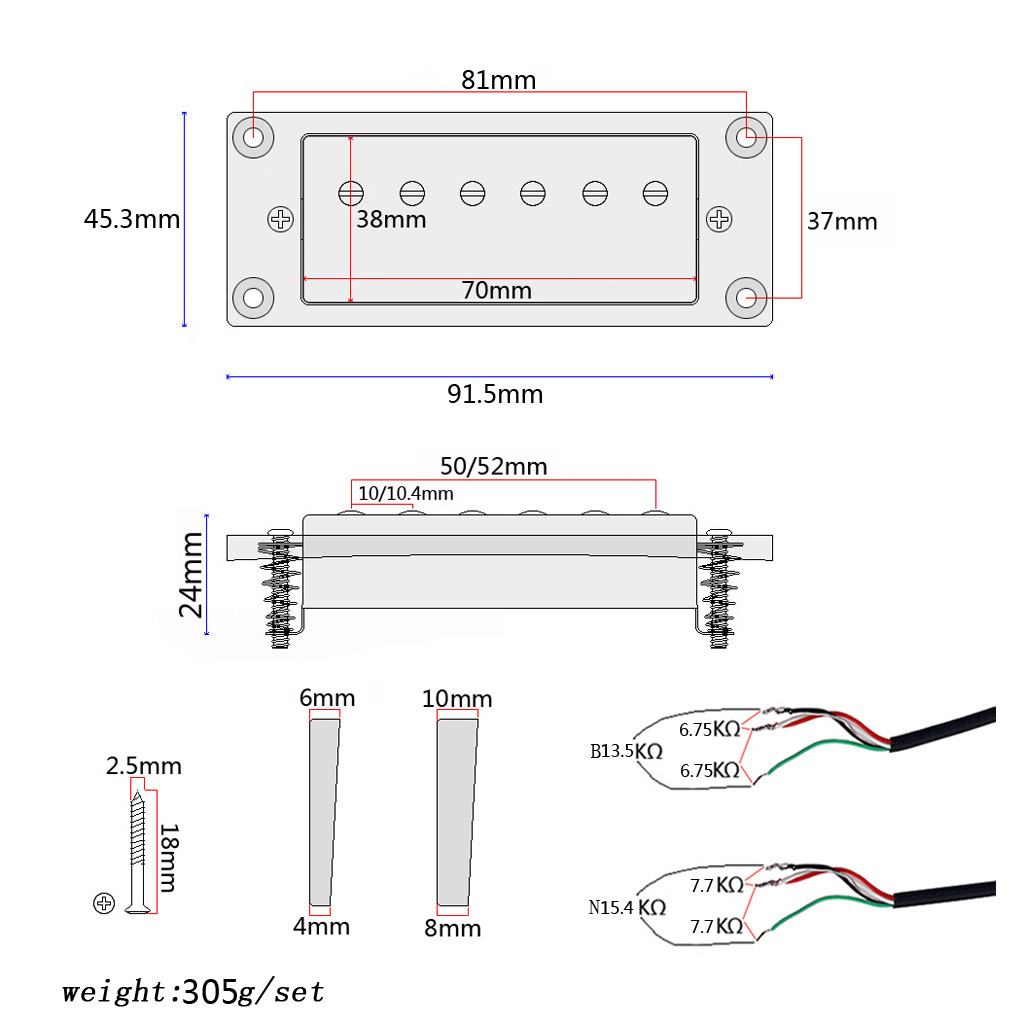 Alnico 5 Electric Guitar Humbucker With Cupronickel Cover 5-Conductor PVC Magnet Wire