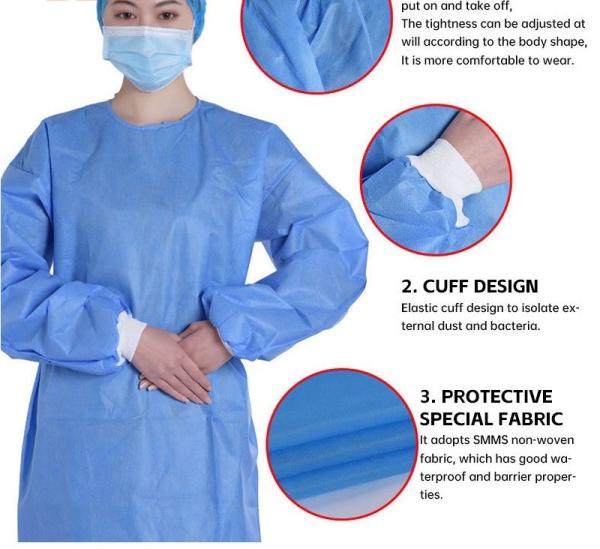 Blue Color Disposable Non Woven Medical SMS Sterile Surgical Isolation Gown