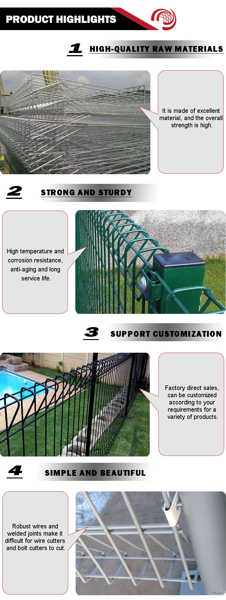 High performance galvanized brc weld mesh panel fence