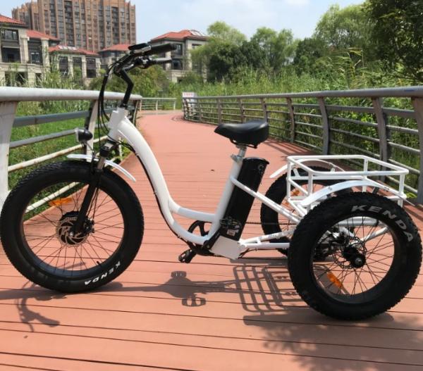 LED Light Electric Assist Tricycle , Three Wheel Electric Trike White Color