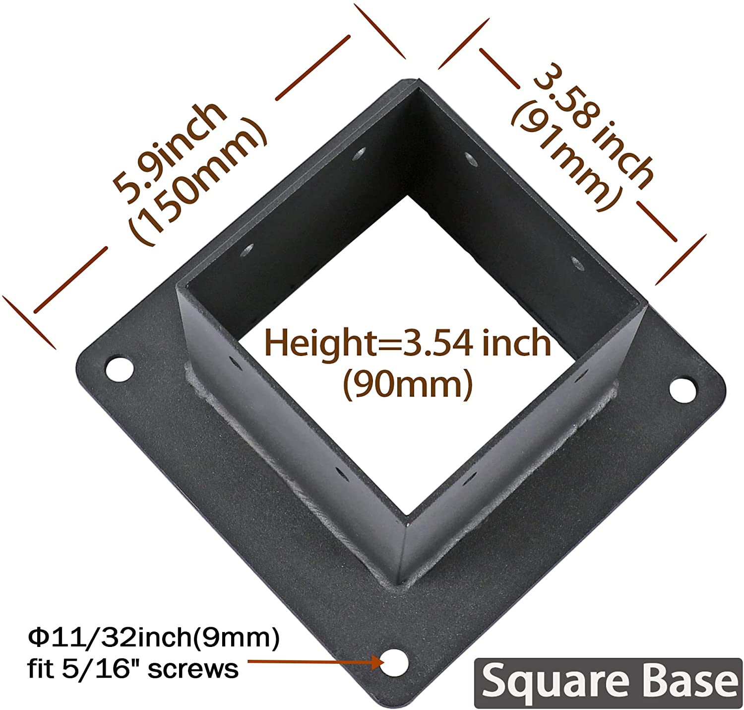 Dacromet Electrophoretic Paint 3.5x3.5 inch Square Flange Post Anchor Base with Screws