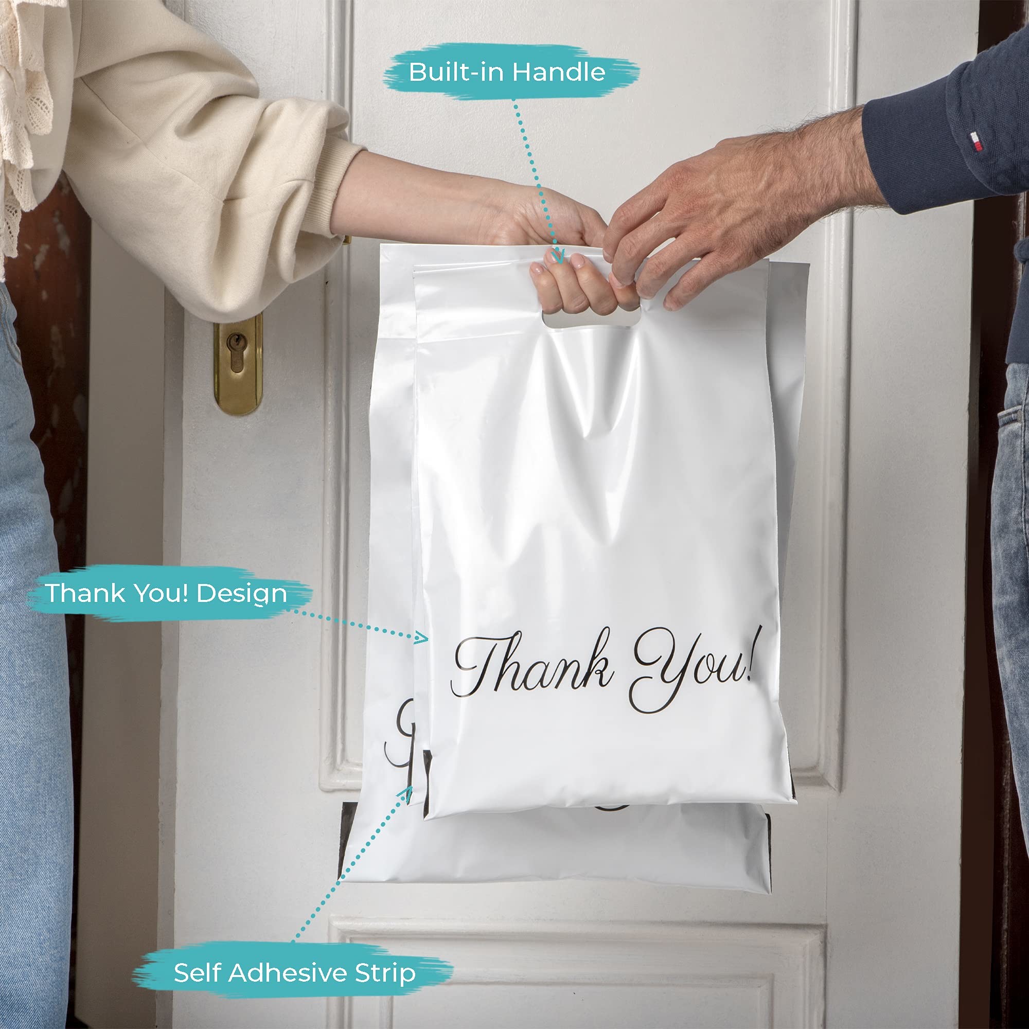 Waterproof Thank You Poly Mailers , Handled Poly Mailing Bag 12 X 15.5