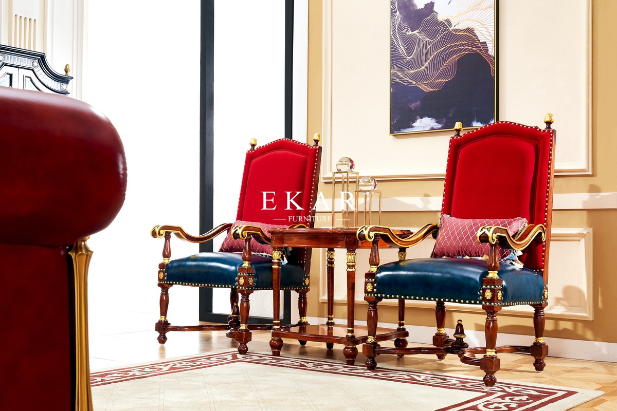 Luxury Wooden Frame Antique Leather High Back Living Room Leisure Arm Chair