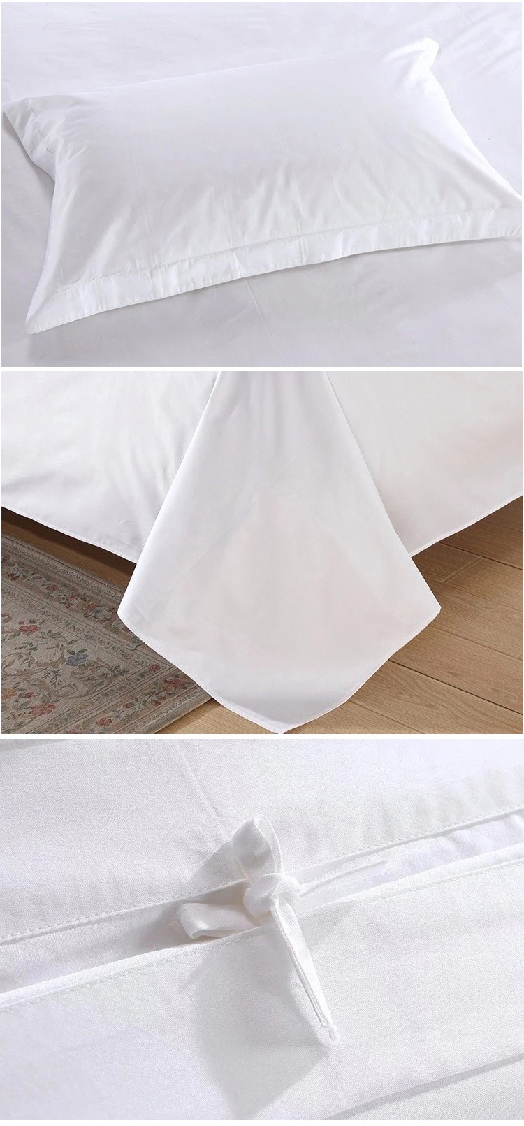 4 Pcs 60s 300tc 100% Cotton White Satin Bedding Set for Luxury 5 Star Resort Hotel