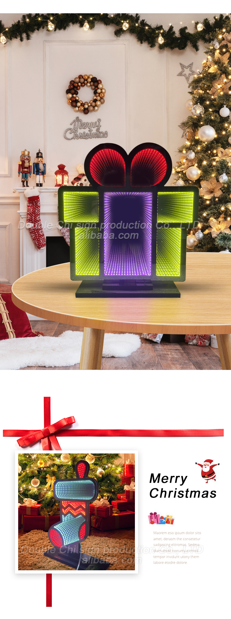 Christmas Love LED Light Acrylic Magic Mirror Abyssal Infinite Mirror for Power Cord