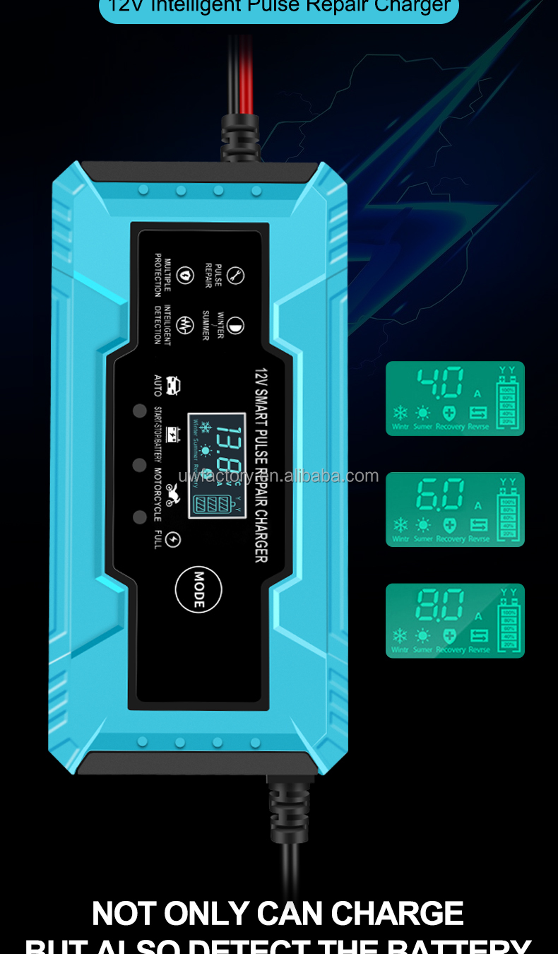 12V 110V 220V 240V 260V Lead Acid Battery Pulse Repair Charger for Car Motorcycle Overvoltage Protection and Digital Display
